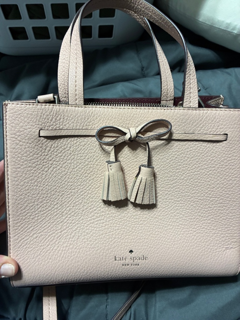 kate spade Hayes Pale Pink Pebble Leather Satchel with Bow Tassels